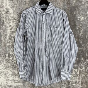 Bogari Mens Size M Striped Button Shirt White Purple Long Sleeve Cotton Casual